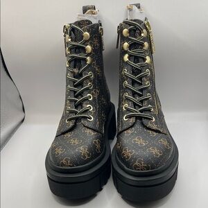 Guess Black and Gold Logo Combat Boots